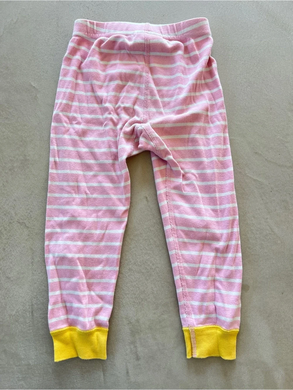 Hanna Andersson Pink Stripe Bunny Long Johns Easter Pajamas with Yellow Trim 3T